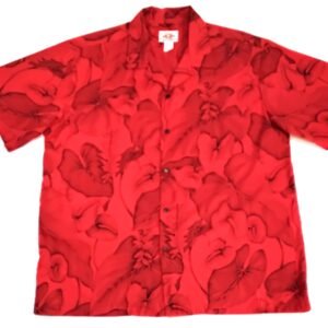 M.D. Fashion 2XX Red Hibiscus Flower and Palm Leaves Aloha Shirt